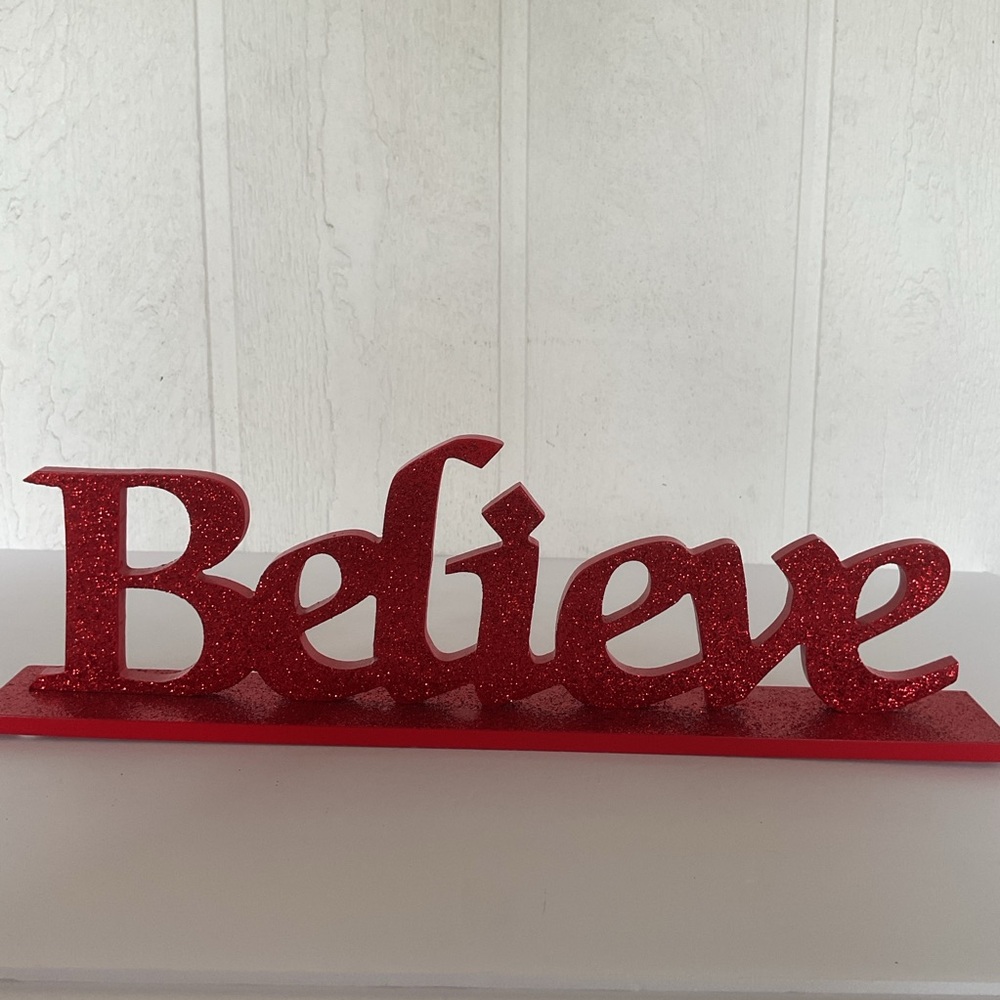 BELIEVE glitter Wooden sign decor